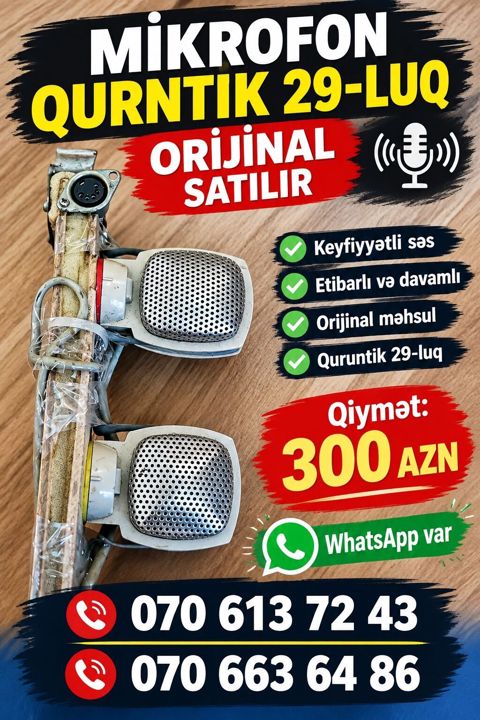 Məhsul: Qurntik 29-luq mikrofon Xüsusiyyətlər: - Keyfiyyətli səs — Xırdalan