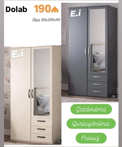 Dolab – 190₼ Ölçü: 90×195×45 sm - İki qapılı geyim dolabı - Ön qapıda — Masazır