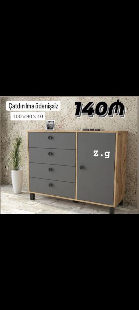 Modern komod – boz ön panellər və ağac dekoru ilə Ölçülər: 100 80 — Masazır