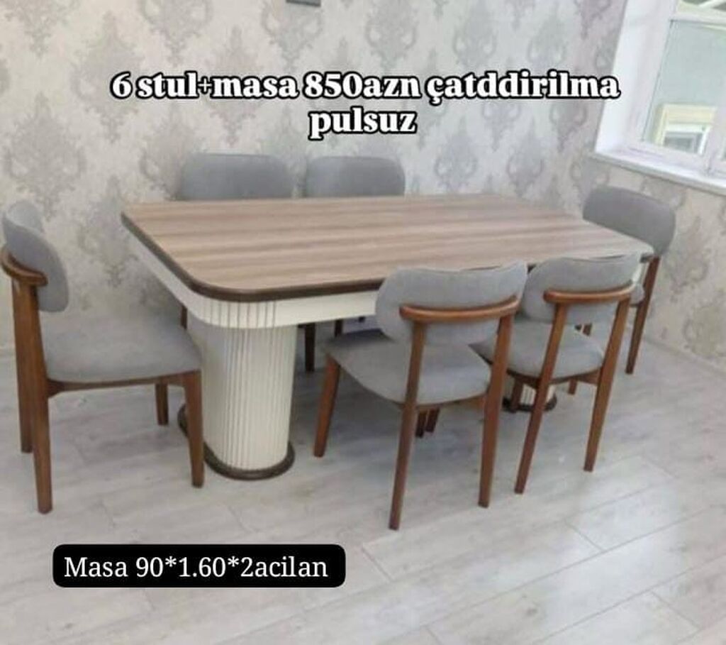 Yemək otağı dəsti – 6 stul + masa Komplekt: 1 masa və 6 stul — Masalar və stullar, Bakı
