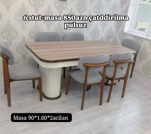Yemək otağı dəsti – 6 stul + masa Komplekt: 1 masa və 6 stul — Bakı