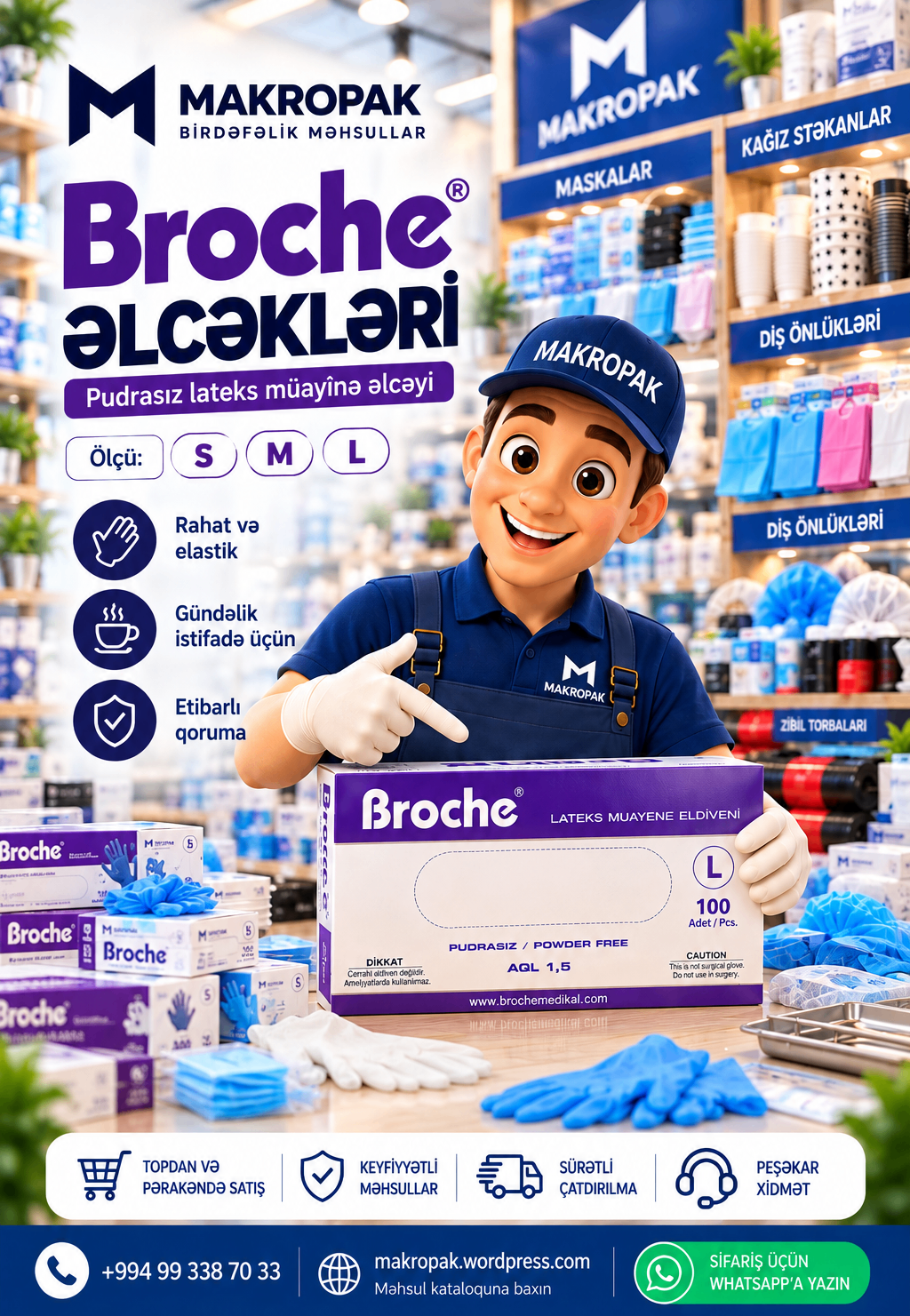 Broche pudrasız lateks müayinə əlcəkləri