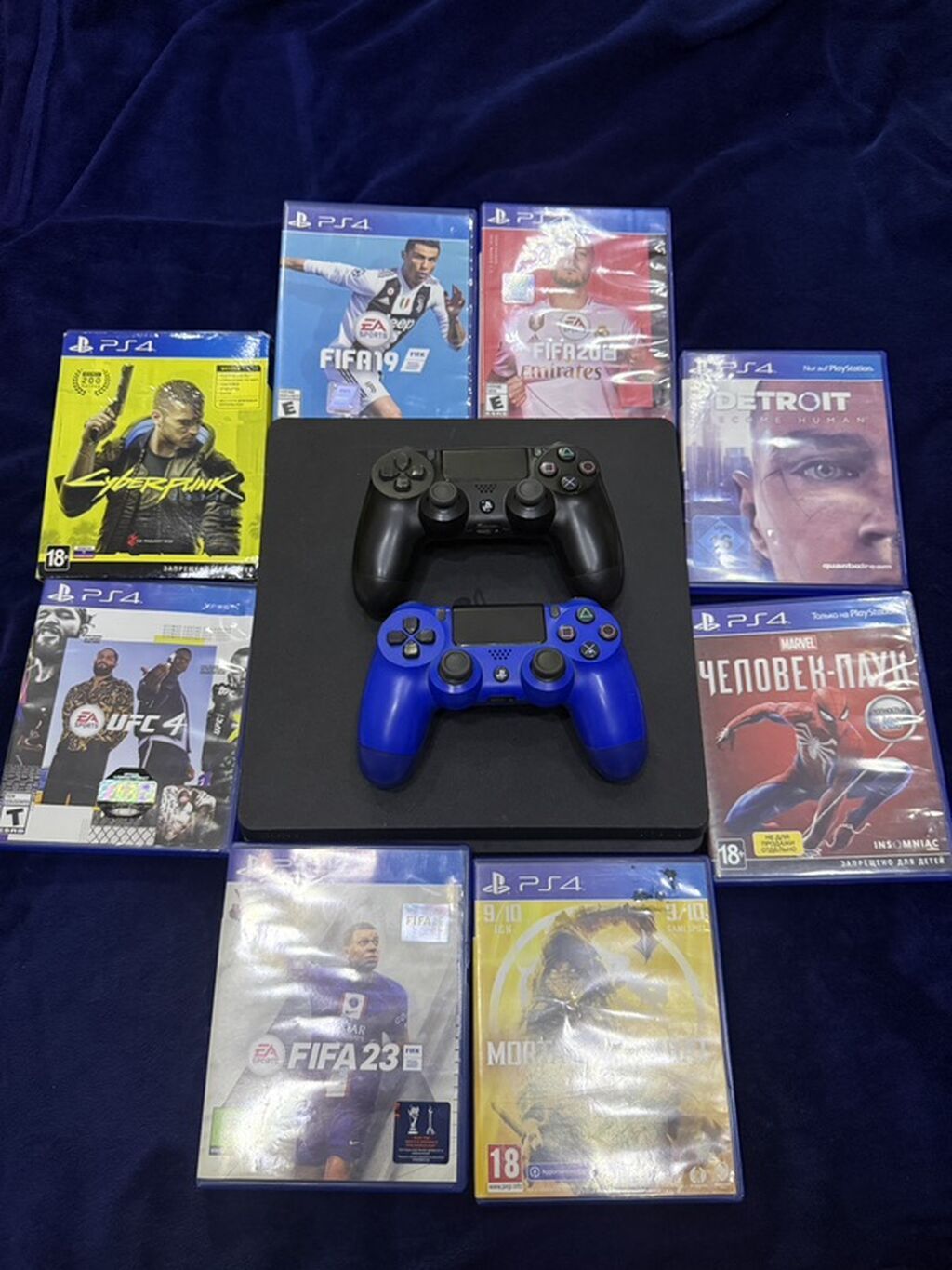 Playstation 4 slim 1 tb yaddaş ilə satılır, ustündə 2 dualshock (göy — Oyun konsolları, Bakı