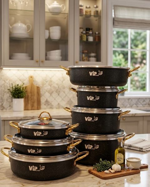 Yemək hazırlanması üçün qab-qacaq dəsti Vip Chef, Qranit, 20 sm, 24 sm, 28 sm, 13 parça — Bakı