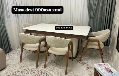 Masa dəsti – 990 AZN (xmd) - Komplekt: 1 masa + 6 stul - Masa — Bakı