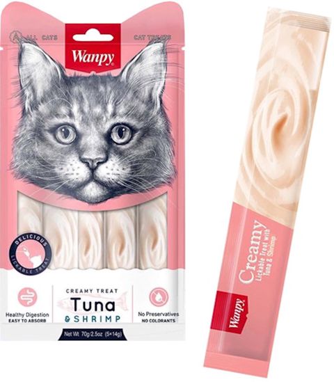 Maye məzə pişiklər üçün Wanpy Creamy Lickable Treats Tuna Shrimp, tuna və krevet ilə, 70 q, 5 əd — Bakı