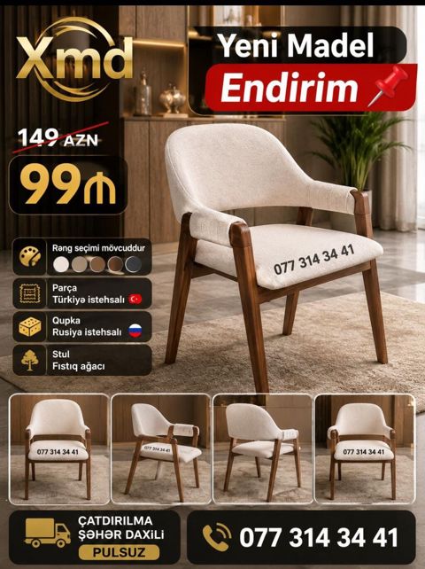 Yeni model yumşaq oturacaqlı stul - Endirimli qiymət: 99 AZN (149 — Bakı