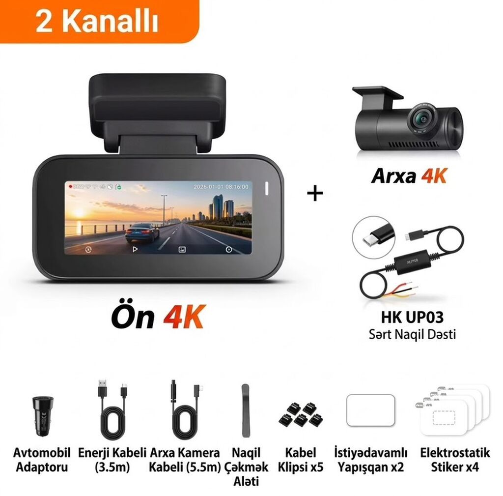 70mai A900 4K Dash Cam – Yeni nəsil iki kanallı avto‑qeyd cihazı + — Video qeydediciləri, Bakı (9)