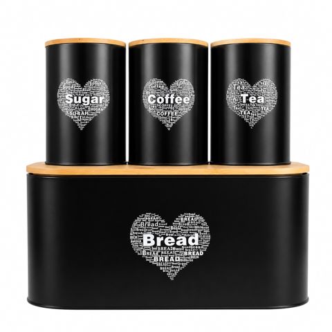 Saxlama qabı dəsti 2550292, metal/bambuk, qara, 4 parça — Bakı