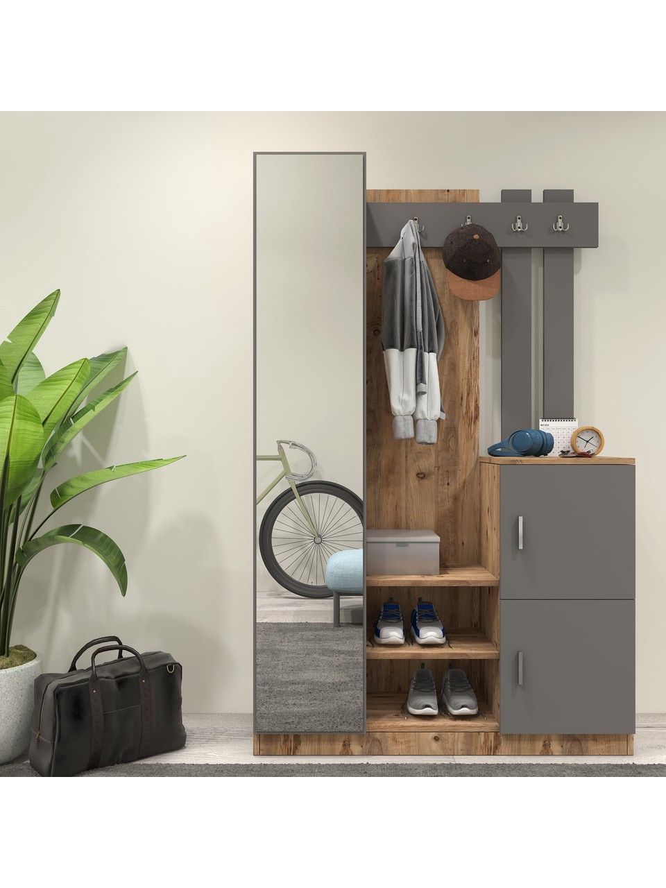 Şkaf Elegant Wood ZARR2040, laminat, antrasit/qəhvəyi, 114x37.5x180 sm — Şkaflar, Bakı (2)