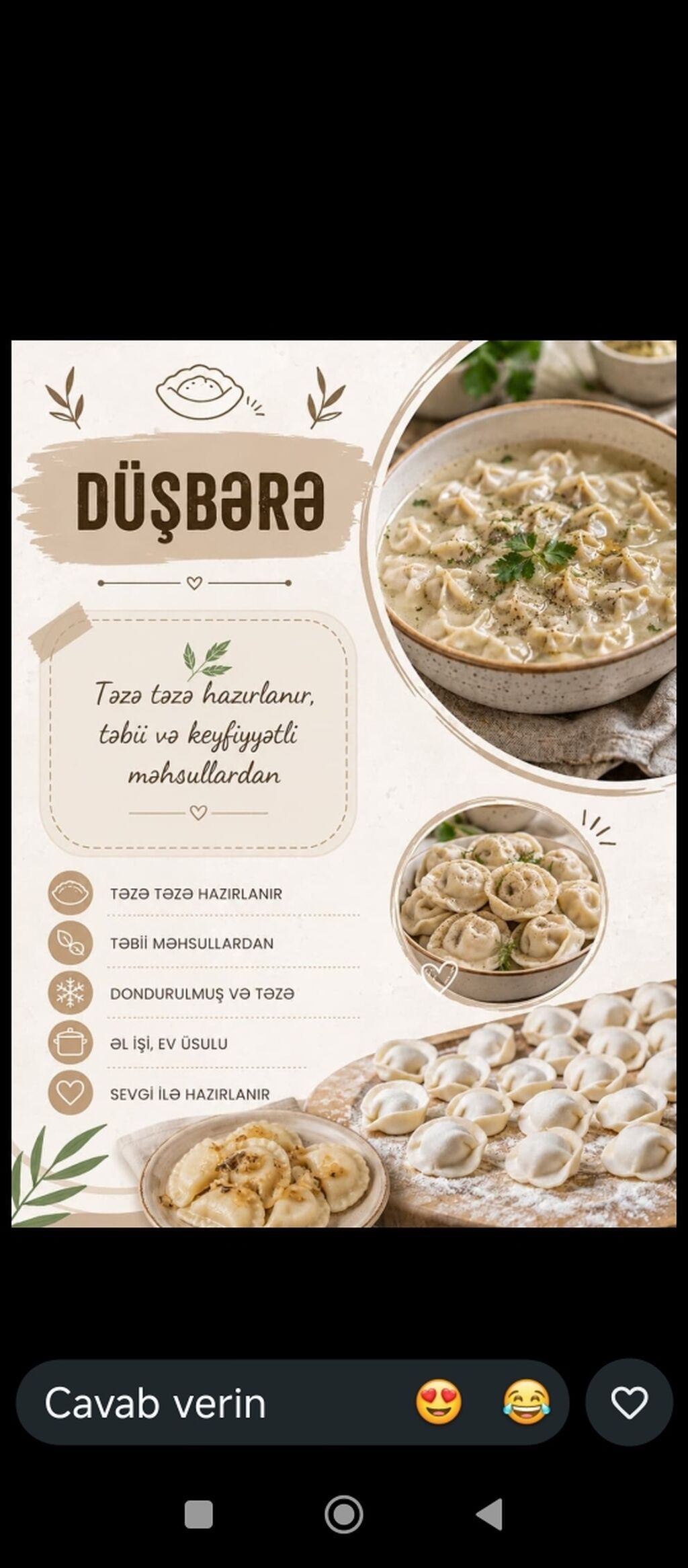 Düşbərə – əl işi, ev üsulu - Hər gün təzə hazırlanır - Yalnız təbii — Qida məhsulları, Bakı (3)