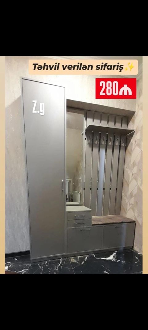 Dəhliz üçün çoxfunksiyalı giriş möbeli – 280₼ - Rəng: boz - Komplekt — Masazır