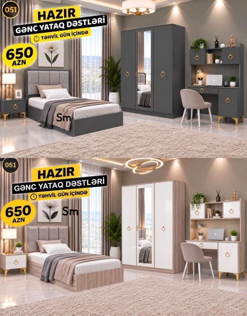 Hazır Gənc Yataq Dəsti – Model 051 Komplektin tərkibi: - Tək nəfərlik — Dolab Taxt Çarpayı Mebel Fabriki ✨Əfsanə.x — Uşaq mebel dəstləri