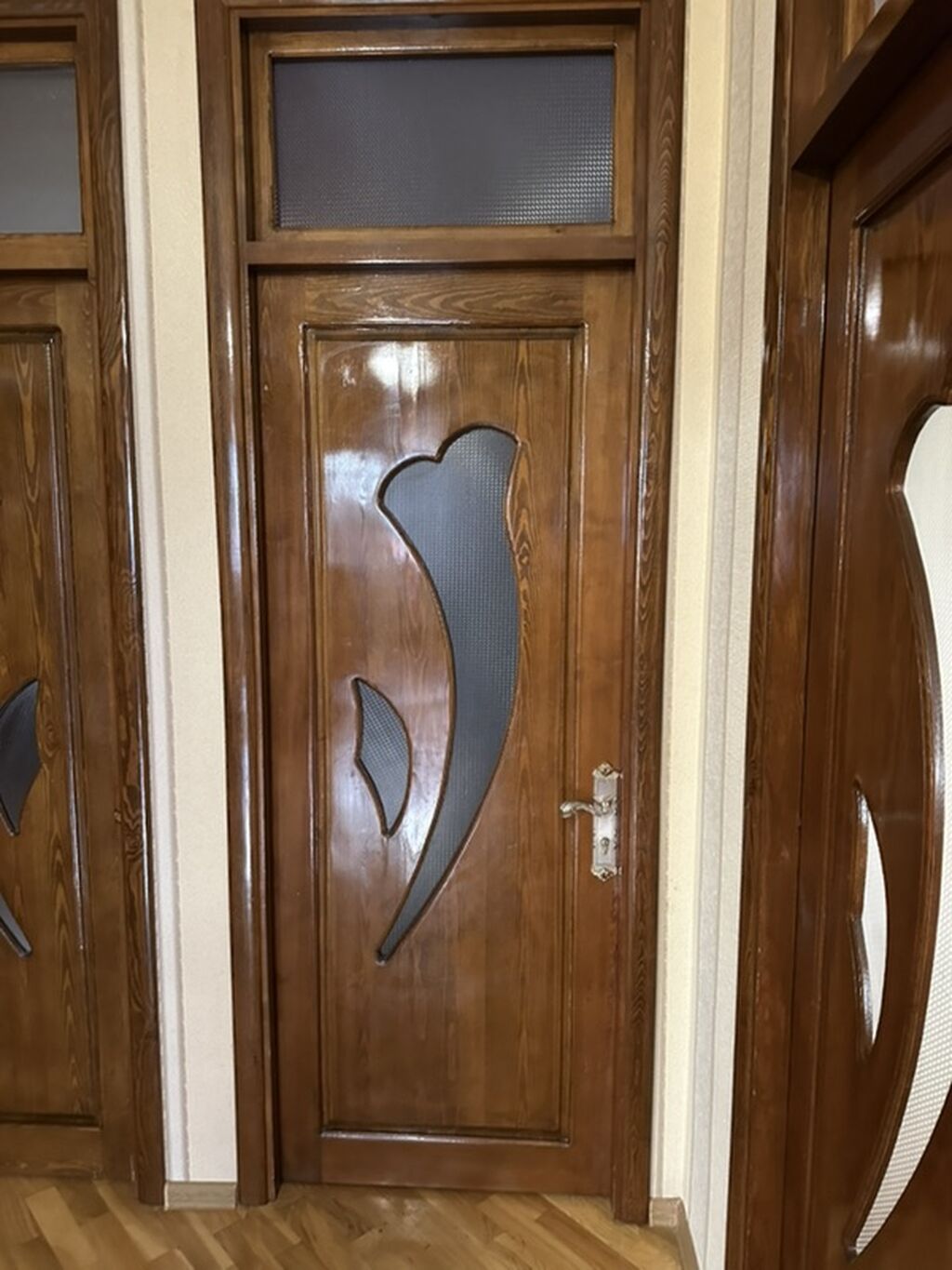 Taxta otaq qapıları – dekorativ şüşə naxışlı - Material: keyfiyyətli — Pəncərələr, qapılar, balkonlar, Digah (4)