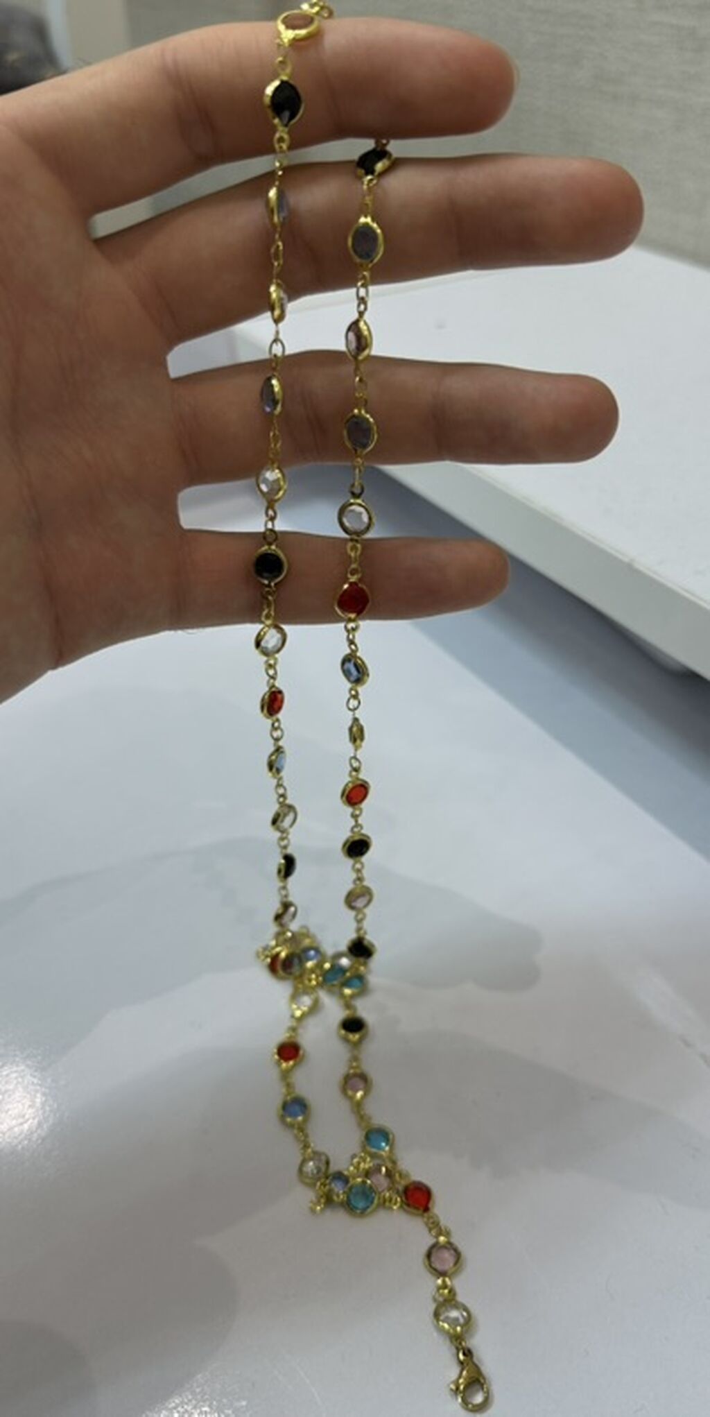 Çoxrəngli daşlı zəncir kolye - Material: qızılı tonlu metal ərinti — Qolye və zəncir, Bakı