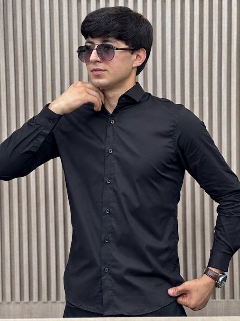 Uzunqol köynək kişilər üçün, pambıq, qara, ölçü L — Bakı