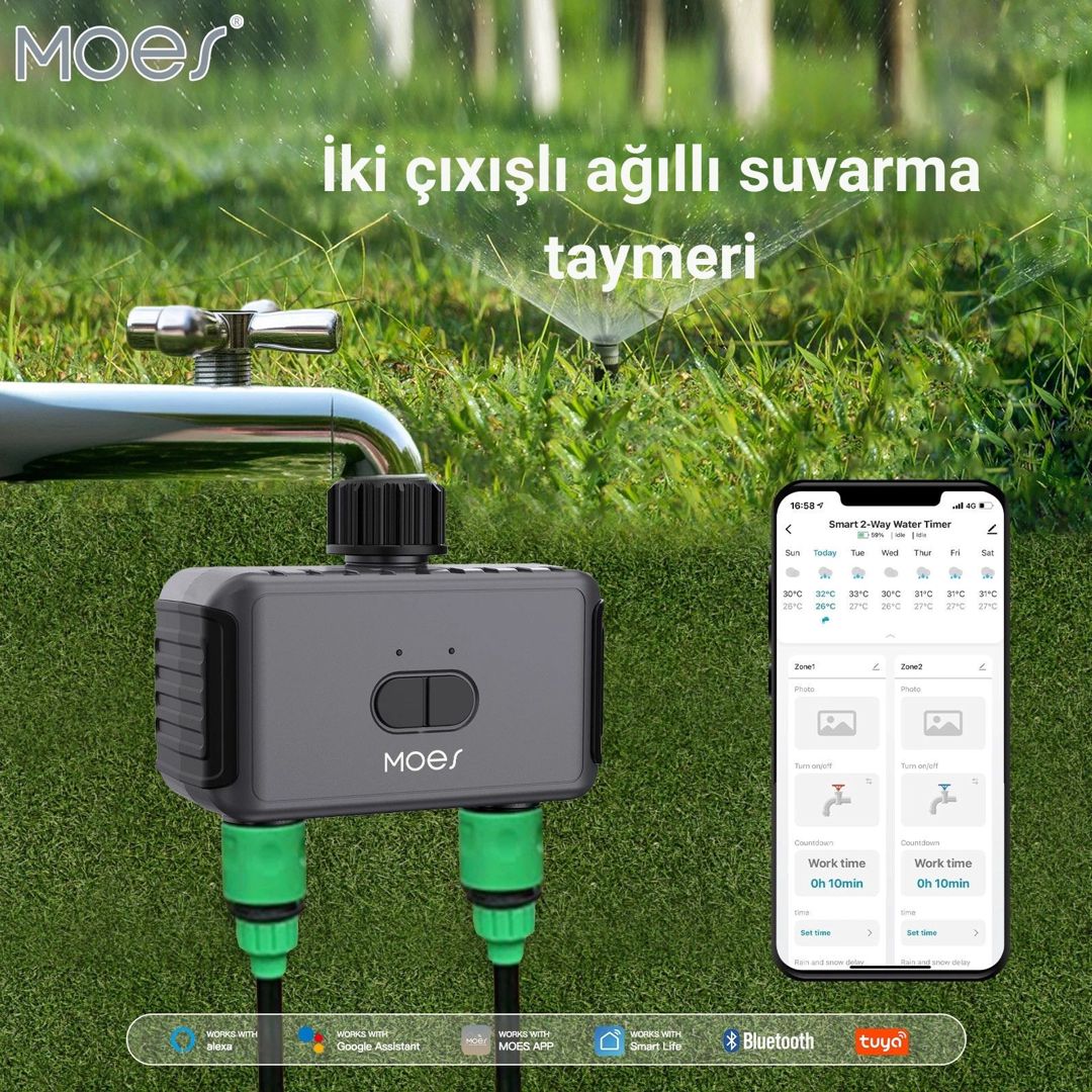Ağıllı 2 çıxışlı bağ suvarma taymeri Moes BWV-YC02 — Mallar, Bakı (2)