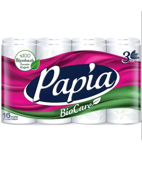 Tualet kağızı Papia Bio Care, ağ, 3 qat, 16 rulon — Bakı