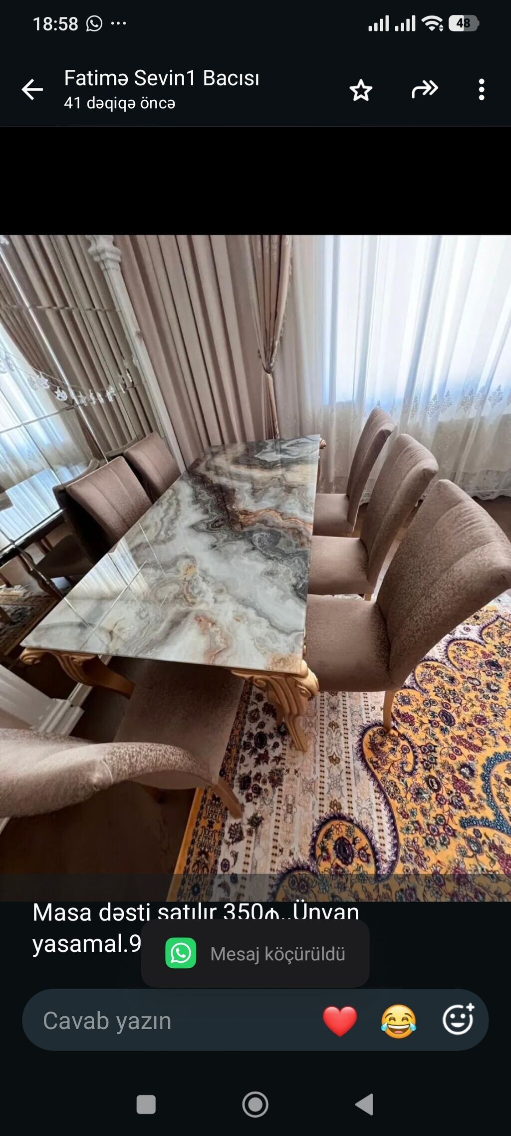 Masa dəsti satılır 350₼. Ünvan yasamal.9898. Fatimə99 — Masalar və stullar, Bakı