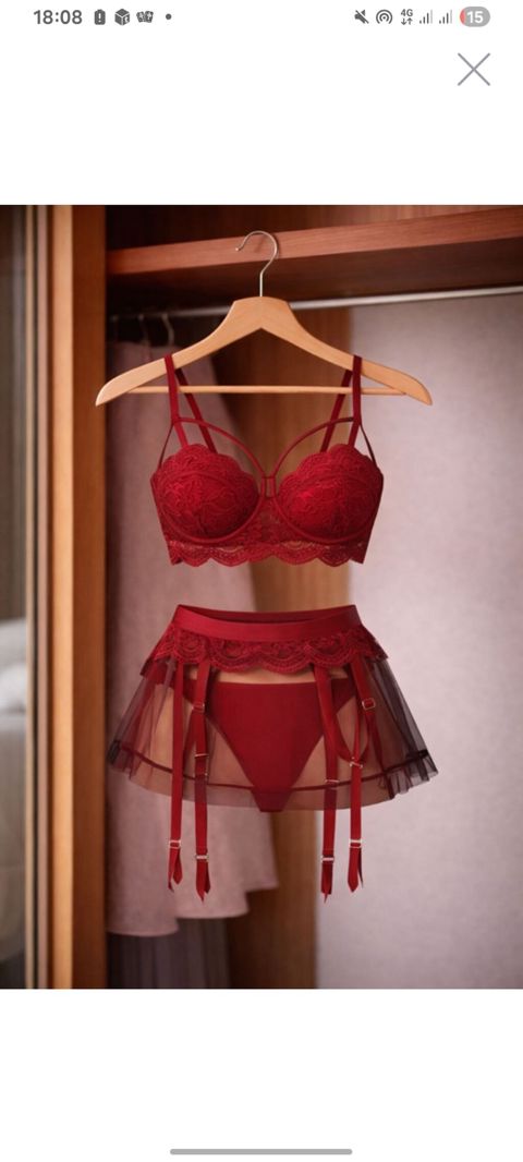 Qırmızı üçlü lingerie dəsti - Dəst: bardot/korset tipli büstqalter — Xırdalan