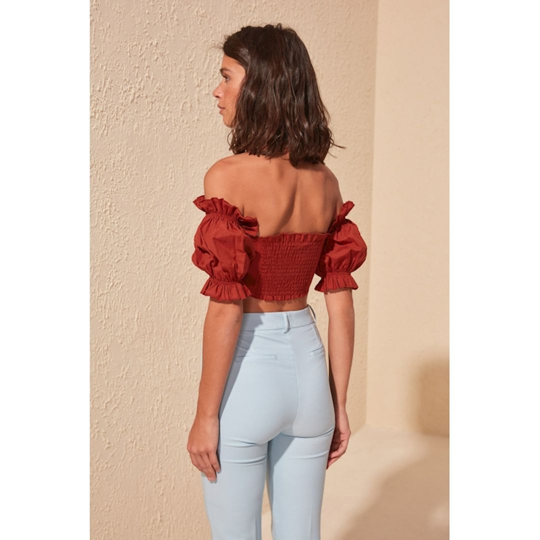 Qadınlar üçün çiyinləri açıq bluz MRD-112017, narıncı, pambıq, ölçü S — Mallar, Bakı (2)