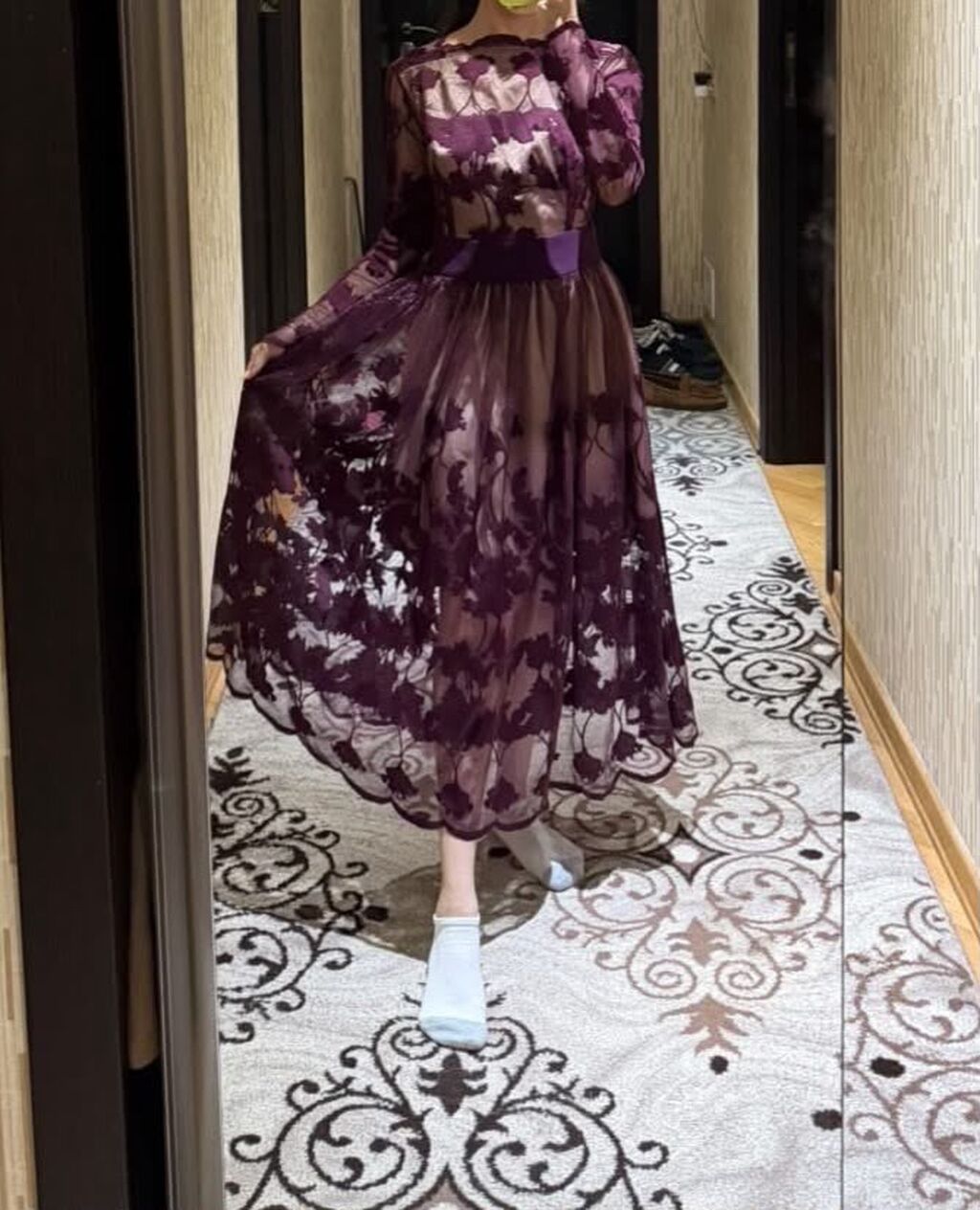 Bənövşəyi rəngli, zərif güllü naxışlı tül don. - Model: Uzunqol — Axşam paltarları, Bakı (3)