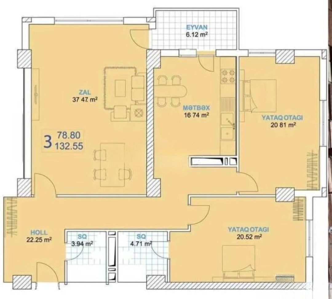 Satılır 3 otaqlı yeni tikili 133 m² — Mənzil, Bakı (3)