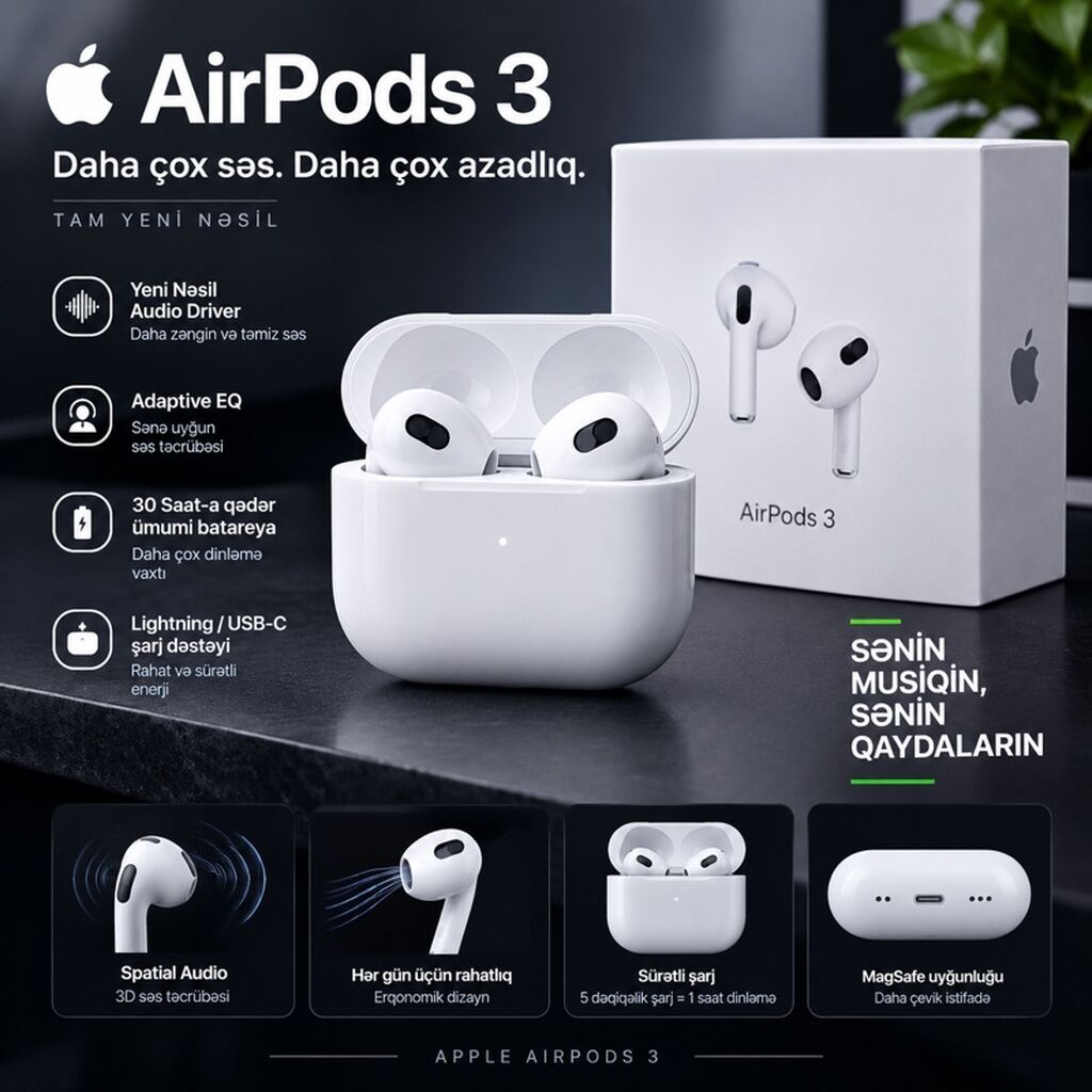 Yeni Simsiz (Bluetooth) Qulaqcıqlar, Apple, rəng - Ağ — Qulaqcıqlar, Bakı (3)