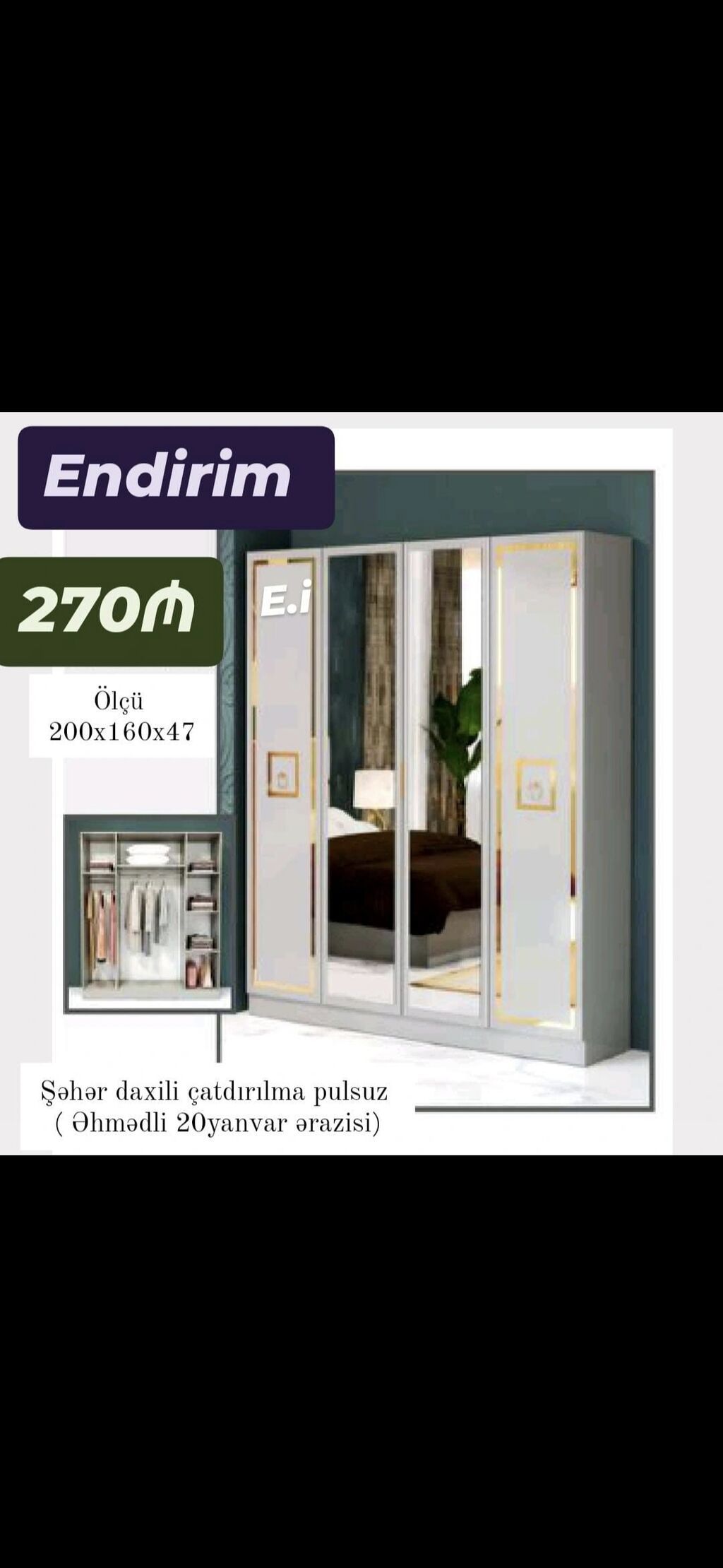 *4 qapılı dolab Endirim 270AZN Rəng seçimi var Şəhər daxili — Şkaflar, Mehdiabad (5)