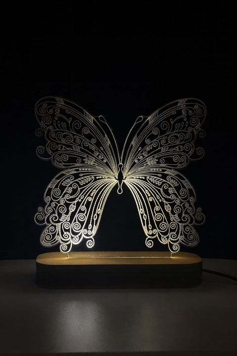 Gecə Lampası 3D Akril Kəpənək, Ağ, 15x20 sm - lightdekor386 — Bakı