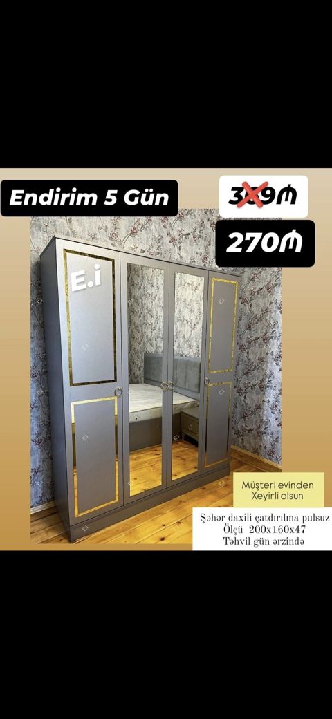 *4 qapılı dolab Endirim 270AZN Rəng seçimi var Şəhər daxili — Mehdiabad