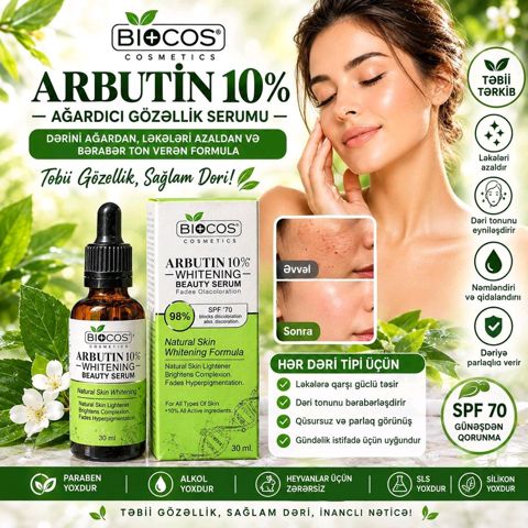 Arbutin 10% Üz Serumu – Ləkə Əleyhinə, Dəri Tonunu Bərabərləşdirən Serum — Bakı