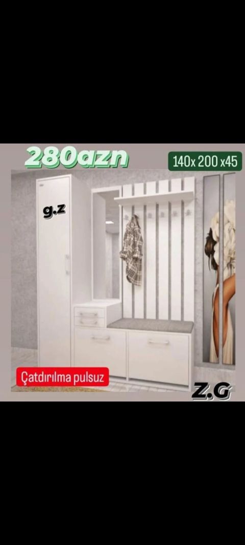Dəhliz üçün modul dolab dəsti Ölçü: 140 x 200 x 45 sm Qiymət: 280 — Masazır