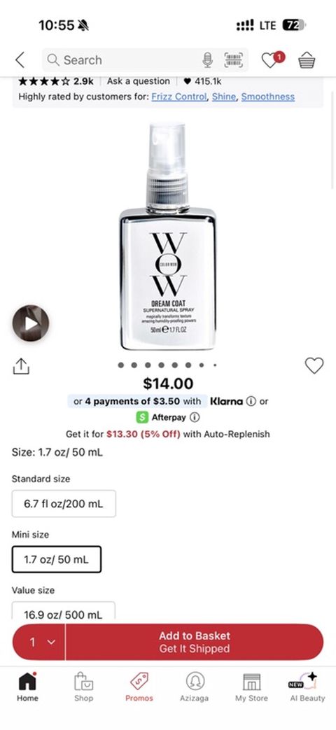 Məhsul: Color Wow – Dream Coat Supernatural Spray Həcm: 1.7 oz / 50 — Bakı