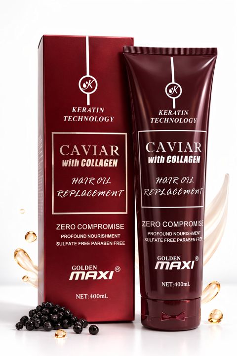 Saçlar üçün balzam-maska Keratin Technology Caviar with Collagen Hair Oil Replacement Golden Maxi, 400 ml — Bakı