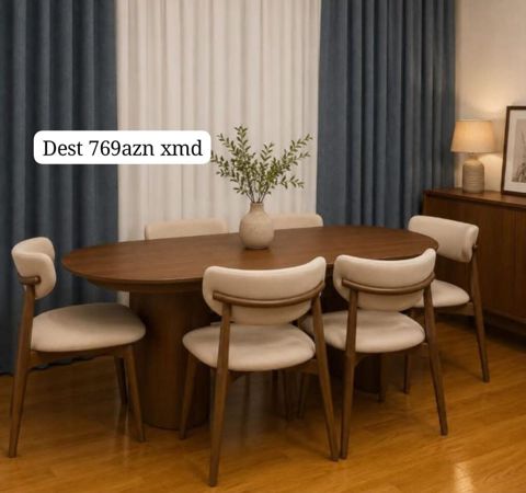 Oval formalı yemək masası və 6 ədəd stuldan ibarət dəst — Bakı