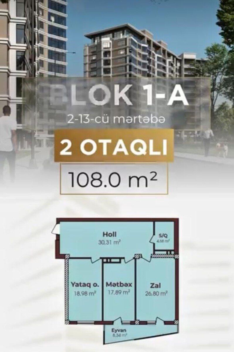 Satılır 2 otaqlı yeni tikili 108 m² — Mənzil, Bakı (3)