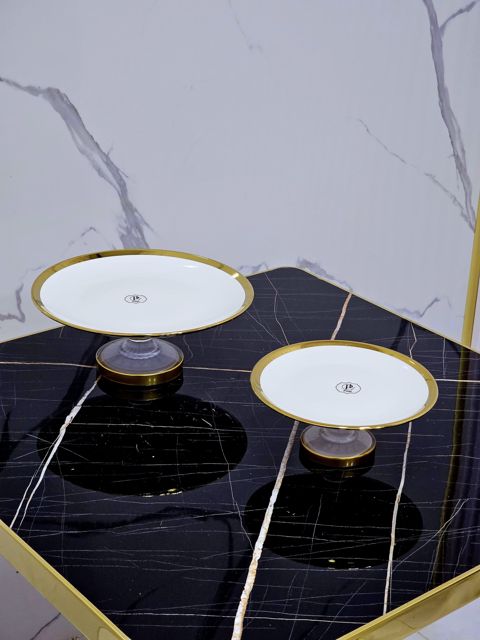 Şirniyyat qabı, ayaqlı, keramika, ağ/qızılı, 20 sm - homestore_vm2160 — Bakı