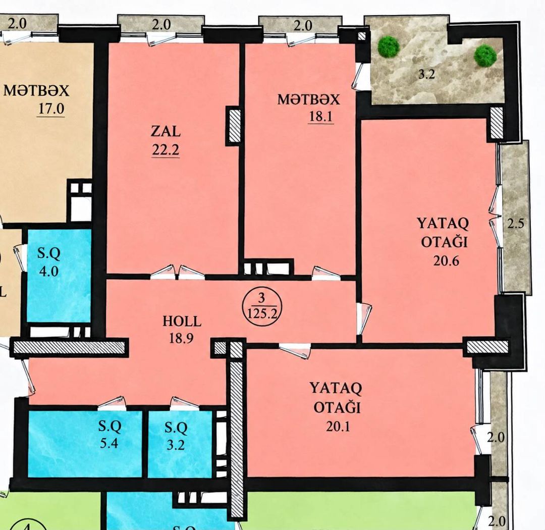 Satılır 3 otaqlı yeni tikili 125.2 m² — Mənzil, Bakı (6)