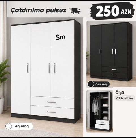 Üç qapılı paltar şkafı - Qiymət: 250 AZN - Çatdırılma: pulsuz — Dolab Taxt Çarpayı Mebel Fabriki ✨Əfsanə.x — Шкафы
