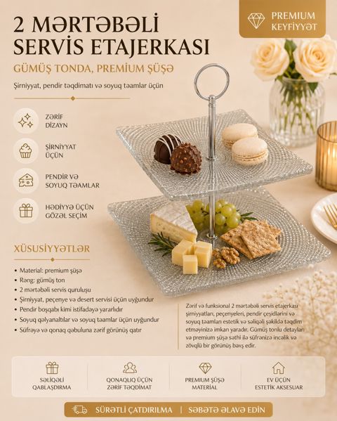 Etajer 3946, şüşə, gümüşü — Bakı