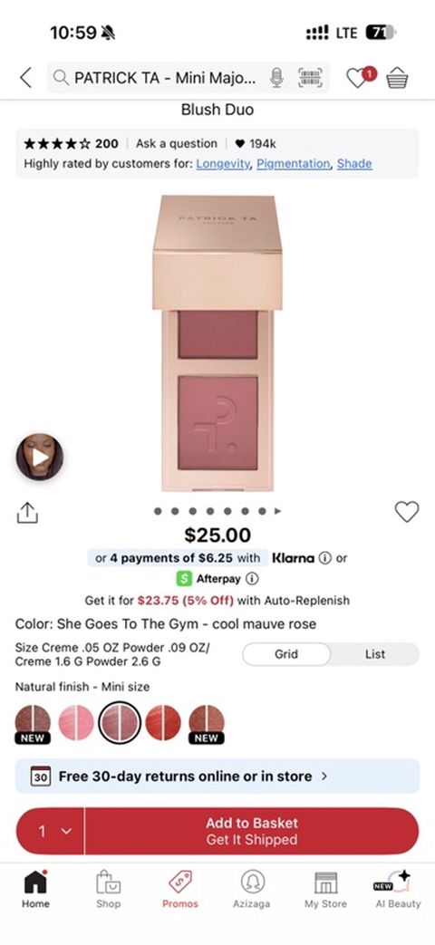 Patrıck TA – Mini Major Blush Duo İki teksturalı yanaq rəngi: krem və — Bakı