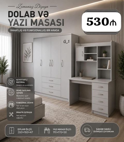 Dolab və Yazı Masası Dəsti – rahatlıq və funksionallıq bir arada — Bakı