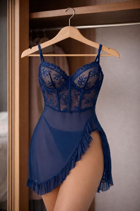 Qadınlar üçün kombinasiya ŞHN013-0402, göy, şifon, ölçü S/M — Bakı