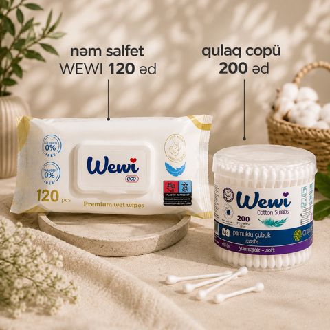 Nəm salfet Wewi 120 ədəd və qulaq çöpləri Wewi 200 əd — Bakı