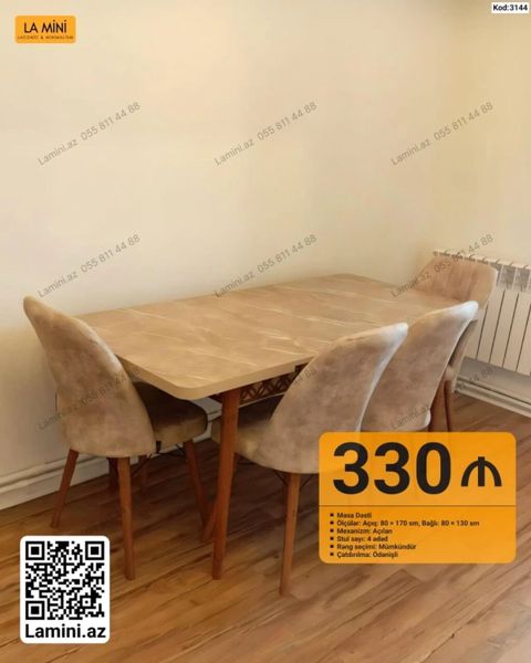 Məhsul: Masa dəsti (Kod: 3144) - Qiymət: 330 - Tərkibi: Masa + 4 — 330 ₼ · Bakı · Masalar və stullar Məhsul: Masa dəsti (Kod: 3144) - Qiymət: 330 - Tərkibi: Masa + 4 — Bakı