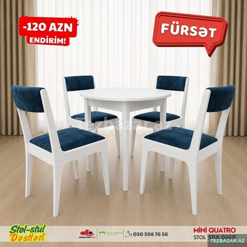 Mini Quatro stol stul dəsti (yumuru) Endirimlə — Mebel, Bakı (2)