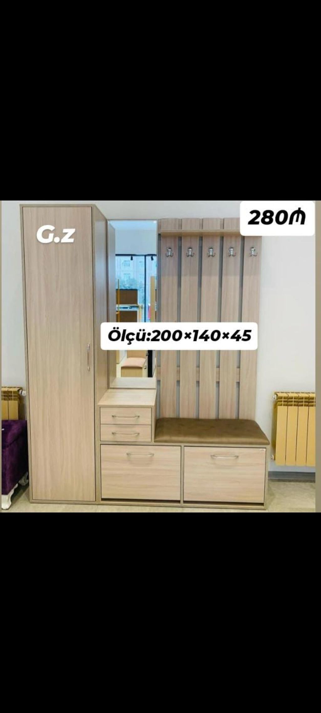 Dəhliz üçün çoxfunksiyalı gardırob-komod dəsti Ölçü: 200×140×45 sm — Xol üçün, Masazır