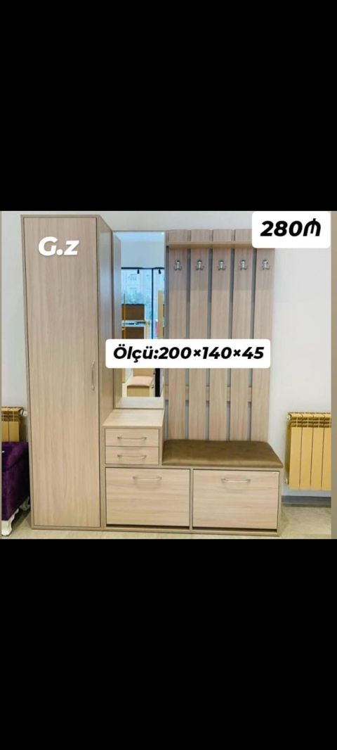 Dəhliz üçün çoxfunksiyalı gardırob-komod dəsti Ölçü: 200×140×45 sm — Masazır