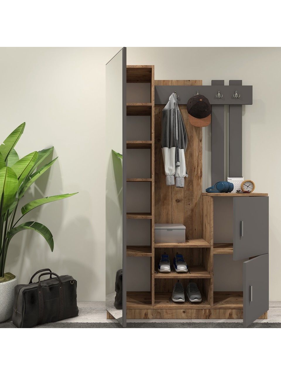 Şkaf Elegant Wood ZARR2040, laminat, antrasit/qəhvəyi, 114x37.5x180 sm — Şkaflar, Bakı (3)